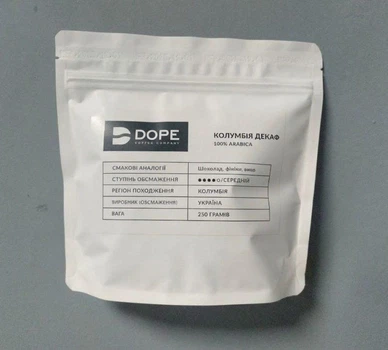 Кава зернова Dope 100% Арабика Колумбія Декаф, 250 грам