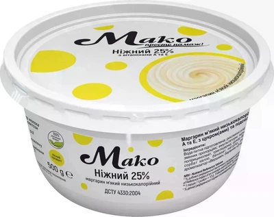 Маргарин Мако м'який низькокалорійний Ніжний 25% 500 г