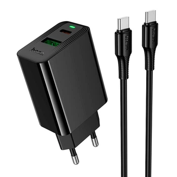 Адаптер сетевой HOCO C to C cable Leader charger set CS95A |1USB/1Type-C, PD/QC, 30W/3A| Black