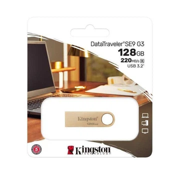 Флеш память128Gb Kingston USB 3.2 SE9 220Mb/s Metal/Gold (59174)