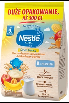 Nestlé Молочно-рисово-кукурудзяна каша з яблуком, бананом і абрикосом, 300 г (з 9 місяців)