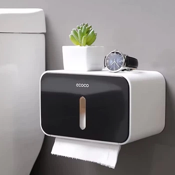 Настінний тримач для серветок та туалетного паперу Ecoco, чорний