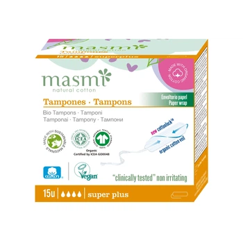 Органические тампоны Super Plus без аппликатора Masmi 15 шт. 8432984000530