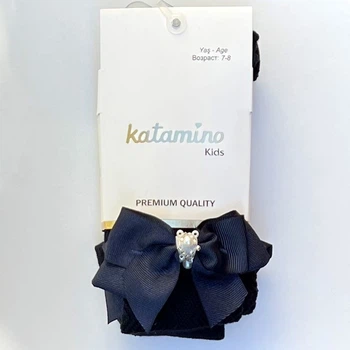 Дитячі бавовняні колготки Katamino ажурні з бантами Темно-сині 122-128 / 7-8 років