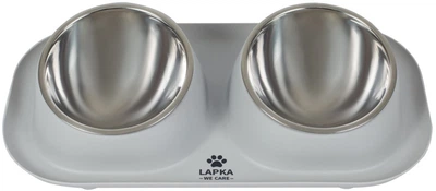 Годівниця Lapka подвійна з металевими мисками Сіра (LPK-25)
