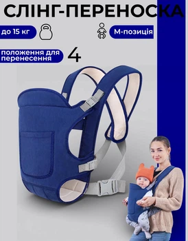 Детский слинг рюкзак для переноски малышей Baby Carrier переноска детская эргорюкзак кенгуру для детей новорожденных до 15 кг 4 положения синий