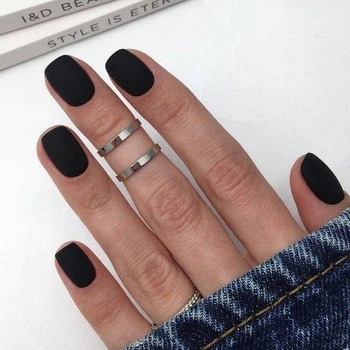 Накладные ногти Nail чёрные матовые, квадрат, короткие, 24 шт