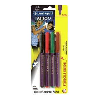 Комплект маркерів TATTOO 1мм 4кол/пач + трафарет CENTROPEN