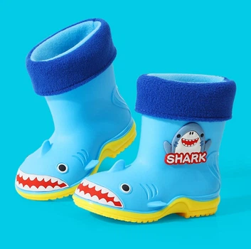 Яркие детские сапожки с утеплителем для мальчиков, Shark Синий с желтым 28