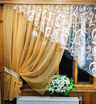 Фіранка кухонна коротка готова Анжеліка пісочна вензель ліва 400*170 см