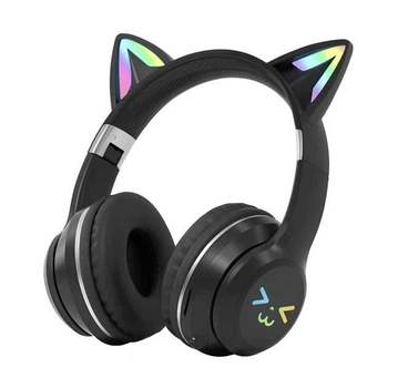 Бездротові накладні навушники CATEAR JST-BT035 з котячими вушками та LED/RGB-підсвіткою Чорні