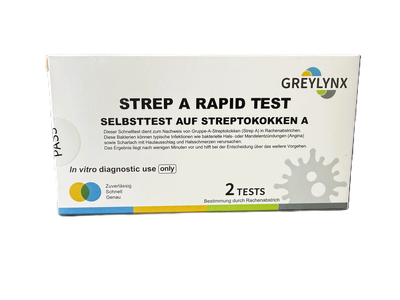Стрептокок швидкий тест в горлі GREYLYNX Strep A Rapid Test самотест на стрептокок А 2 шт. Експрес-діагностика ангіни (Німеччина)