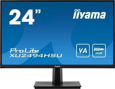 Монітор 23.8' Iiyama ProLite XU2494HSU-B1, чорний, WLED, VA, 1920x1080 (16:9), 3 мс, 75 Гц, 250 кд/м?, 3000:1, 178 ° / 178 °,