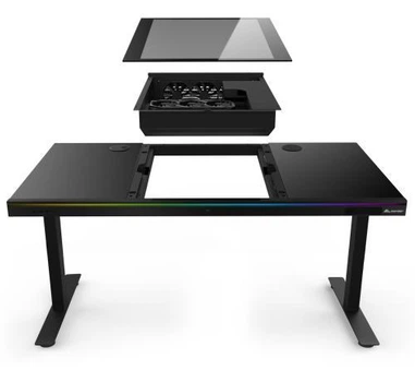 Комп'ютерний стіл ALmordor E140G чорний, Gaming Desk, EATX/ATX/Micro ATX, CPU - 135 мм/VGA - 370 мм, 2xUSB 3.0, 1xType-C,