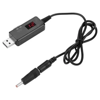 Кабель питания USB 5V – DC 9V/12V (5.5x2.1 мм), черный, 0.8 м, Dynamode, LED дисплей, в комплекте переходник 3.5x1.35 мм