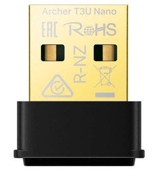 Сетевой адаптер USB TP-LINK Archer T3U Nano, черный, 5GHz / 2.4GHz, AC1300 (867 / 400 Мбит/с), USB 2.0, миниатюрный размер,