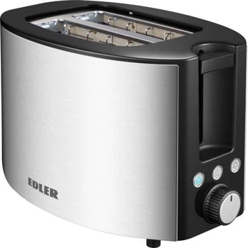 Тостер Edler EDTS-2572, Inox/чорний, 750W, 2 тости, 2 відділення, 5 режимів підсмажування, розморожування, підігрів, пластиковий