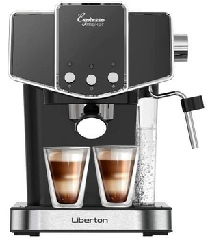 Кавоварка Liberton LCM-2205, чорний/Inox, 950W, ріжкова, резервуар для води 1.2л, ручний капучинатор, приготування 2 чашок