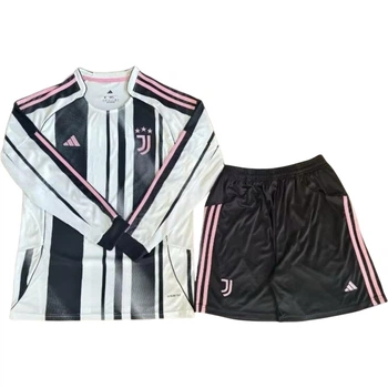 Футбольная форма с длинным рукавом Ювентус (Juventus) 2025-2026 домашняя бело-черно-розовая S F0425