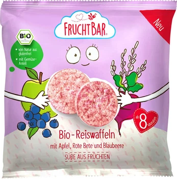 FruchtBar Bio рисовые вафли для детей с яблоком, свёклой и черникой, с 8 месяцев, 30 г