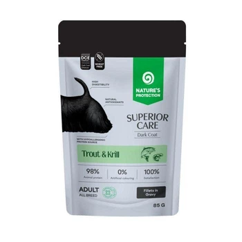 Влажный корм для собак с темной окраской Nature's Protection Superior Care Dark Coat с форелью и крилем, 85 г (NPSC70467)