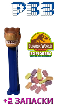 PEZ Dispenser Jurassic World Explorers T-Rex (PEZ диспенсер "Мир Юрского периода" Тирекс) с конфетами 17 г (2 уп х 8,5г) 1 шт