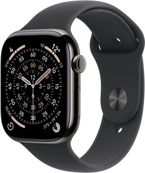 Смарт-годинник Apple Watch Series 11 GPS + Cellular 42mm Slate Titanium Case with Black Sport Band - S/M (MF8R4)
