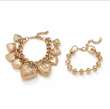 Браслет жіночий Подвійний обємний Сердечка Xuping Jewelry 17-26см зап'ястя (18к колір золота 585п) 50-003