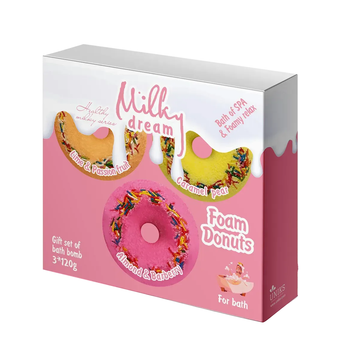 Подарунковий набір пінних бомбочок для ванни Milky Dream "Пінні Donuts", 3 шт по 120 г