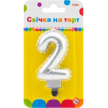 Свеча Maxi срібляста двостороння "2" у вигляді надувної кульки висотою 7,62 см (MX622095S-2)