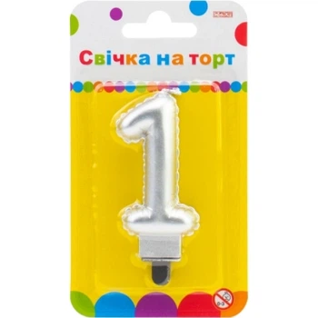 Свеча Maxi срібляста двостороння "1" у вигляді надувної кульки висотою 7,62 см (MX622095S-1)