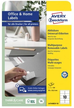 Cамоклеючі етикетки Avery Zweckform Paper 96×50.8 мм Білі 100 шт. L4744REV-10 (4004182147443)