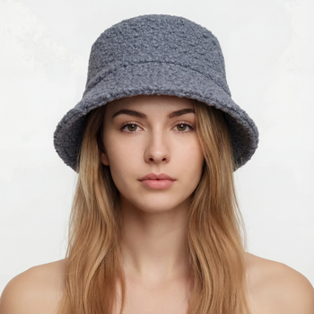Женская панамка теплая из натуральной шерсти JUGO Bucket Hat Boucle Синий, M / 55-56