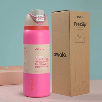 Термопляшка для води термос pink Owala Freesip 950 мл з нержавіючої сталі туристична пляшка з кришкою