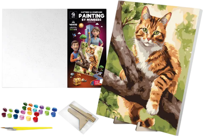 Zestaw do malowania po numerach qbee Myśliwy na drzewie z drewnianą podstawką 40x50 cm (900-022)