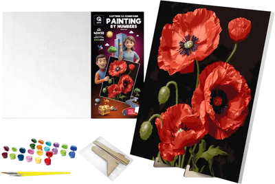 Zestaw do malowania po numerach qbee Czarujące maki z drewnianą podstawką 40x50 cm (900-028)
