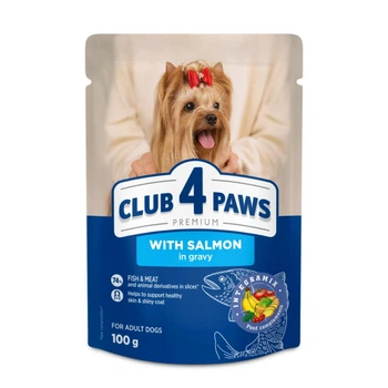 Вологий корм для дорослих собак Club 4 Paws Premium з лососем в соусі 24шт*100г