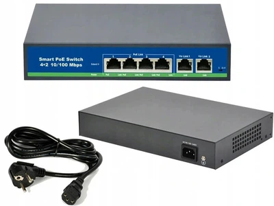 Комутатор PoE для IP камер 4 x PoE 2x Uplink 78W 100Mb Черный