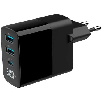 Сетевое зарядное устройство Gembird TA-UC-PDQC30LCD-BK-02 2хUSB-A (QC3.0 18W) + 1хType-C (PD20W)
