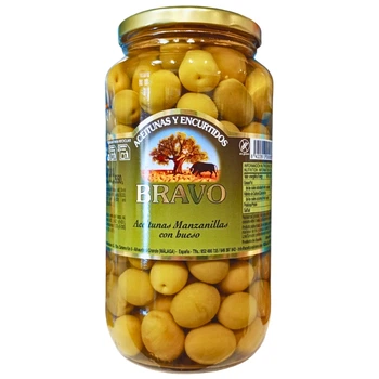 Оливки зелені Bravo Aceitunas Manzanillas з кісточкою 1 кг