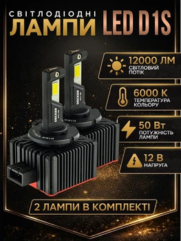 Автолампи світлодіодні D1S лед лампочки 50W 12000Lm 6000K CANBUS у фари автомобіля ближнє світло лампи в машину комплект 2шт охолодження вентилятором заміна ксенон д1с для штатного блоку розпалу Decker led PL-07