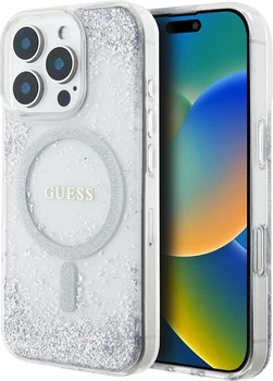 Etui plecki Guess Resin Gradient Glitter MagSafe do Apple iPhone 16 Pro Max Silver (GUHMP16XRGRGES)