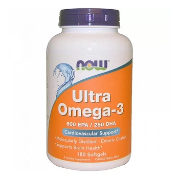 Супер омега 3, Ultra Omega-3, Now Foods, 500 EPA / 250 DHA, 180 капсул з кишковорозчинною оболонкоюNOW-01662