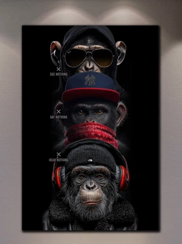 Картина на подарунок три горили - Gangster Monkey - 40х60 см