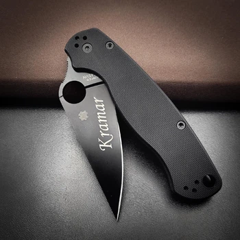 Тактичний складний ніж з гравіюванням Kramar LazerTAC Spyderco Чорний (83001)