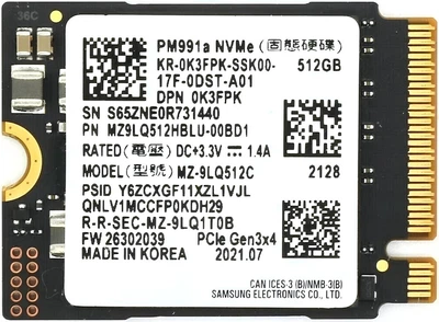 SSD диск Samsung PM991a 512GB M.2 2230 PCIe 3.0 x4 NVMe TLC (MZ-9LQ512C) (б/в)