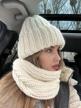 Шапка в'язана на флісі і баф Zefur One size білий