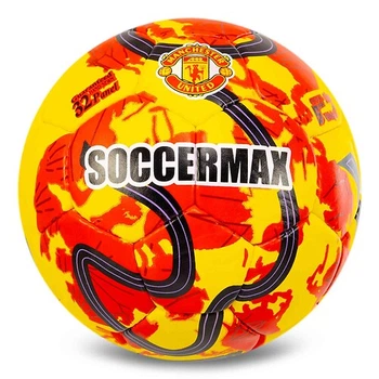 Мяч футбольный №5 PU Гриппи сшит вручную SOCCERMAX MANCHESTER UNITED FB-0047-816 Желтый-красный