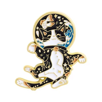 Значок BROCHE брошь бижутерия Животные Кот-астронавт чёрный BRGV115257