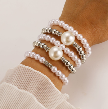Багатошаровий браслет на руку, білий із сріблом, 5 шарів, 18 см Fashion Jewelry (II) 34007
